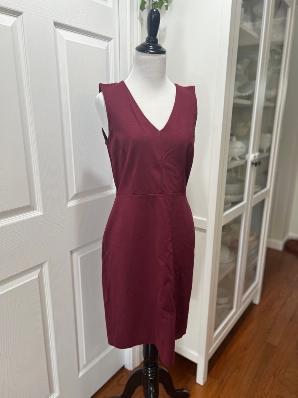 LOFT Sleeveless V-Neck Midi Dress in Wine - Picture 2 of 6